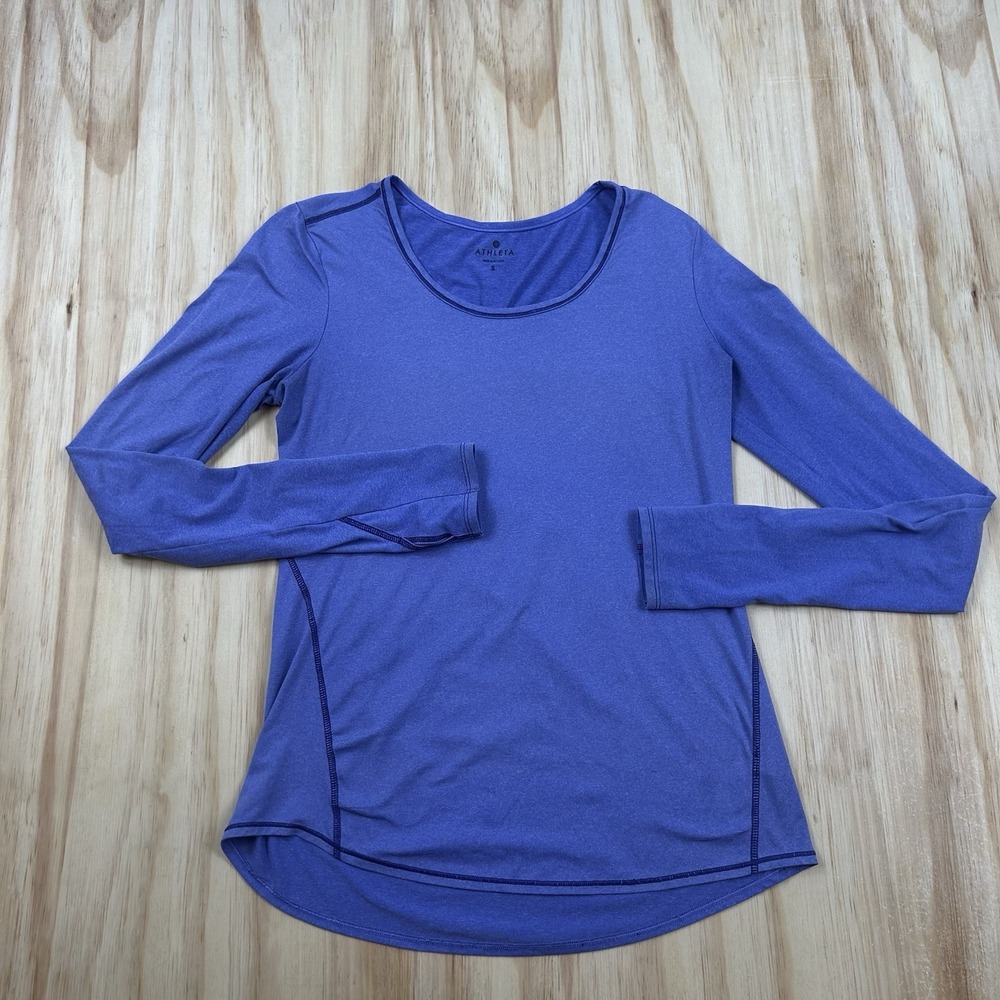 Athleta Shirt Women's Small Blue Long Sleeve Stretch Athleisure Round Neck